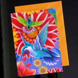 'Hummingbirds with gazanias' card
