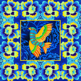 'Blue folk bird' card