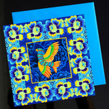 'Blue folk bird' card