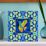 'Blue folk bird' card