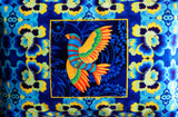 'Blue folk bird' velvet cushion