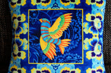 'Blue folk bird' velvet cushion (small)