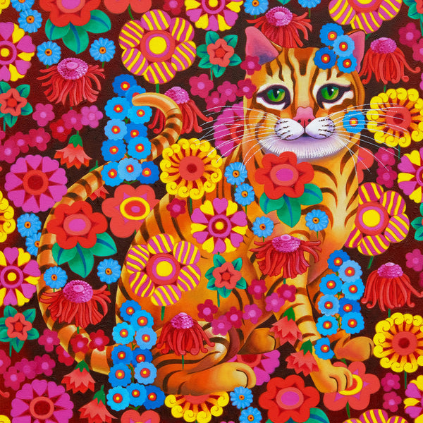 'Cat with flowers' card