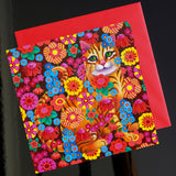 'Cat with flowers' card