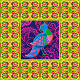 'Chequered folk bird' card