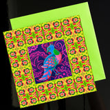 'Chequered folk bird' card