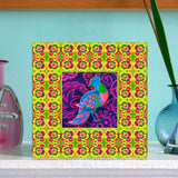 'Chequered folk bird' card