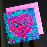 'Folk heart on green' card