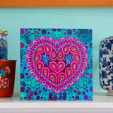 'Folk heart on green' card