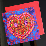 'Folk heart on blue' card