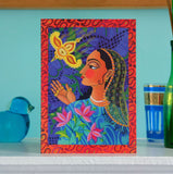 'Maharani with yellow bird' card