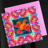 'Orange folk bird' card