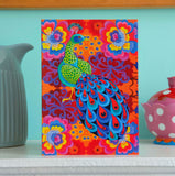 'Peacock with flowers' card