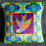 'Swooping folk bird' velvet cushion (small)