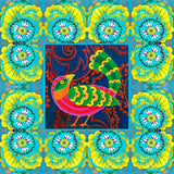 'Green-tailed folk bird' card