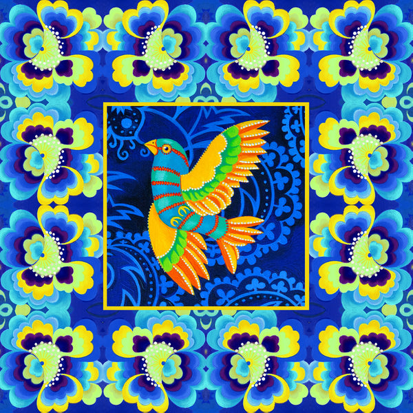 'Blue folk bird' card
