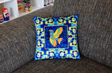 'Blue folk bird' velvet cushion (small)
