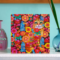 'Cat with flowers' card