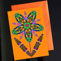 'Flower cutout on orange' card