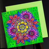 'Flowers on green' card