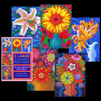 'Flowers' 5 Large Illustrated Postcards set