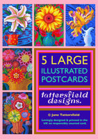 'Flowers' 5 Large Illustrated Postcards set