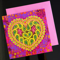 'Folk heart on pink' card