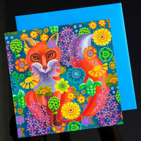 'Fox with flowers' card