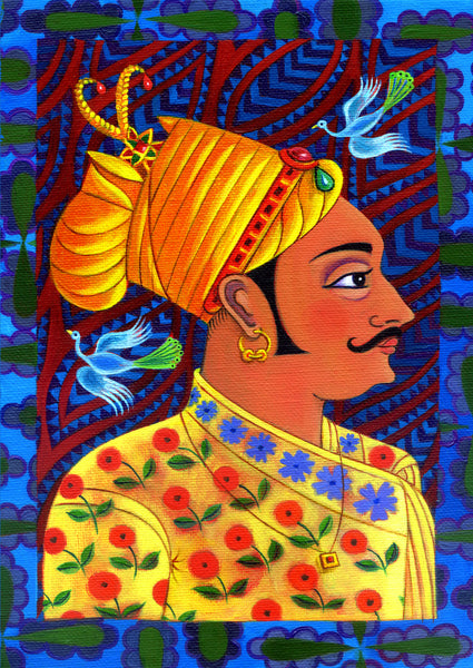 'Maharaja with blue birds' oil painting