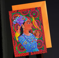 'Maharani with two birds' card