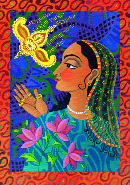 'Maharani with yellow bird' card