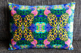'Peacock with flowers' velvet cushion
