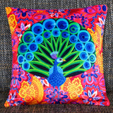 'Peacock' velvet cushion (small)