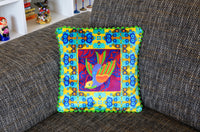 'Swooping folk bird' velvet cushion (small)