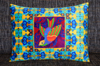 'Swooping folk bird' velvet cushion