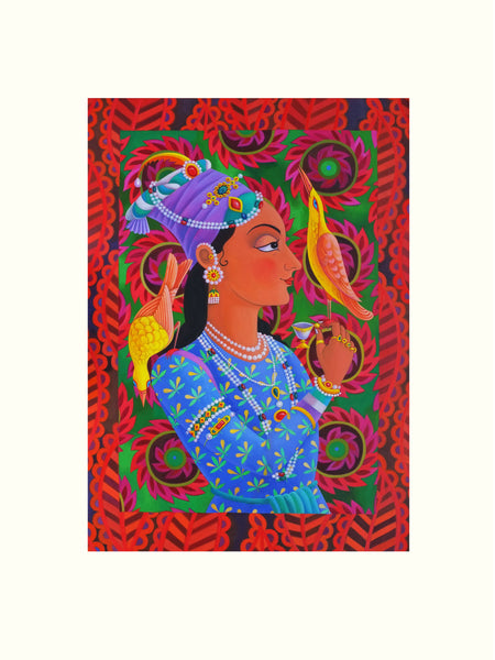 'Maharani with two birds' Giclée print (unframed)